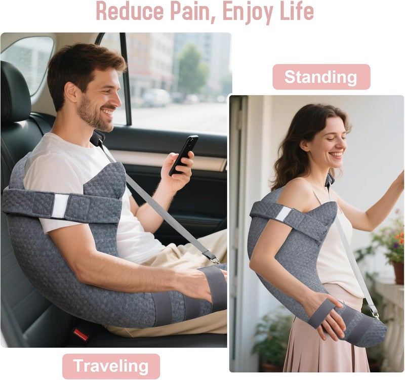 RoamReady Rotator Cuff Pillow, Removable Shoulder Support Pillow for Frozen Shoulder Relief, Post Arm Surgery Recovery Supplies, Broken Arm Cushion for Pain Relief and Side Sleeping, Dark Gray - Image 2